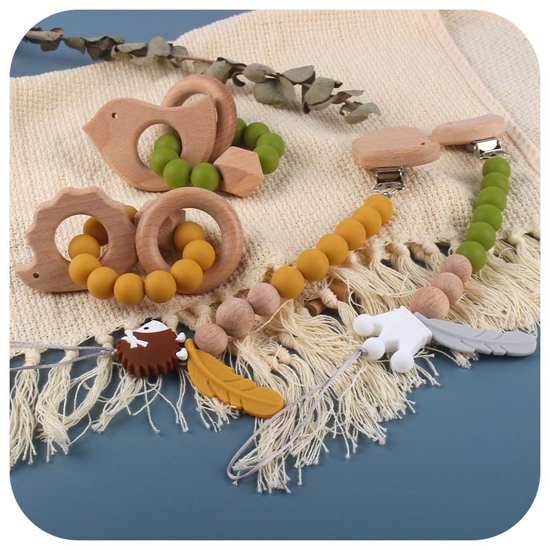 Nuevo bebé suministros calmante haya juguetes animales Cadena de chupete de silicona corona de cinco puntas estrella mordedor traje