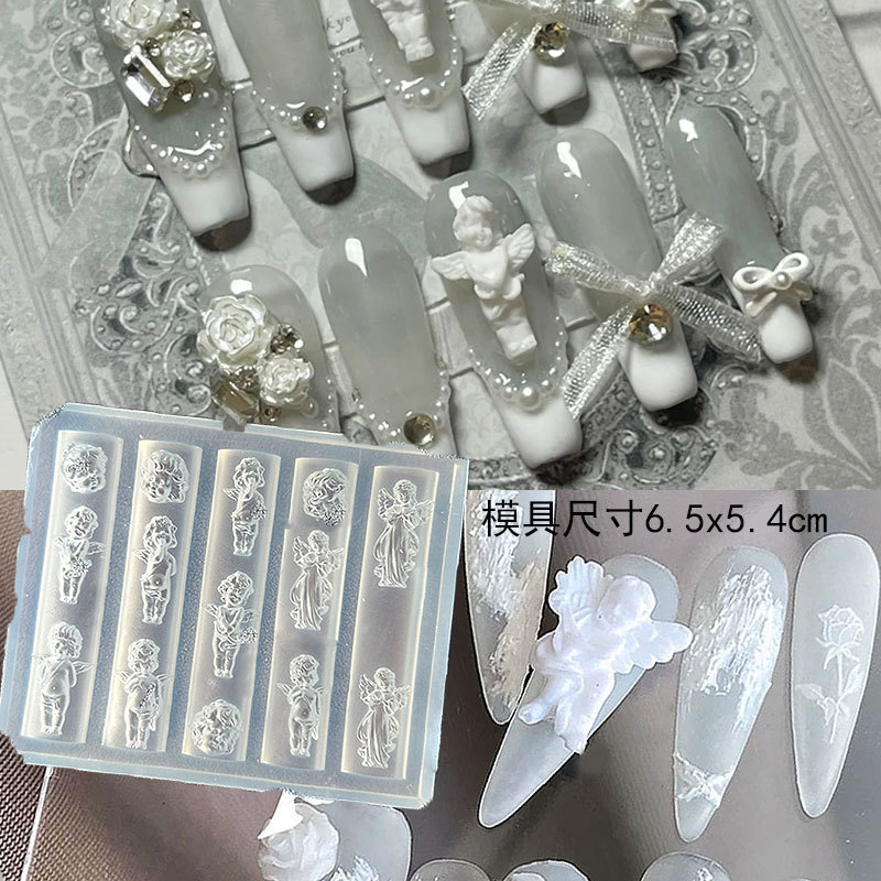 高透欧式天使怀表造型美甲硅胶模具DIY穿戴甲撞死雕花胶模|undefined
