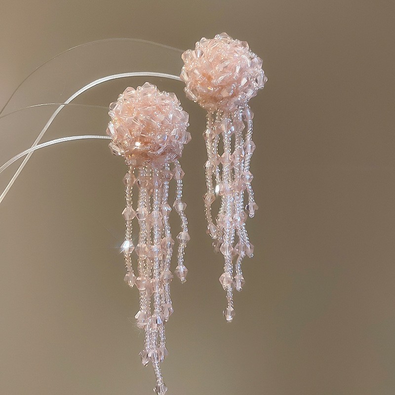 Pendientes de borla de flores de gasa de aguja de plata Pendientes de dopamina de bosque dulce Pendientes de todo fósforo de tendencia de nicho Mujeres al por mayor