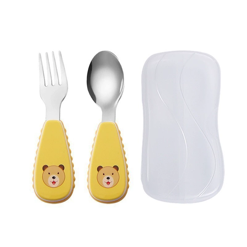 Tableware stainless steel for feeding, cartoon teaching handheld set for food for training