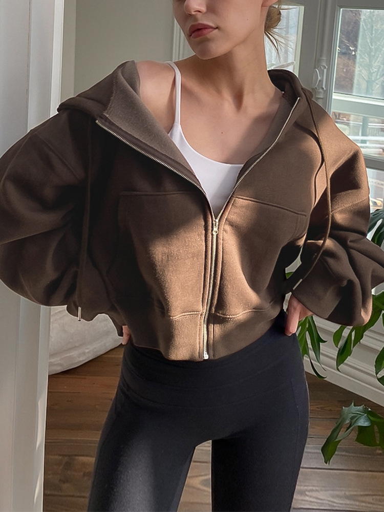 【Liquidación】Chaqueta deportiva corta con capucha y cremallera, forrada de lana, para primavera y otoño, moderna y cálida, para mujer. image 7