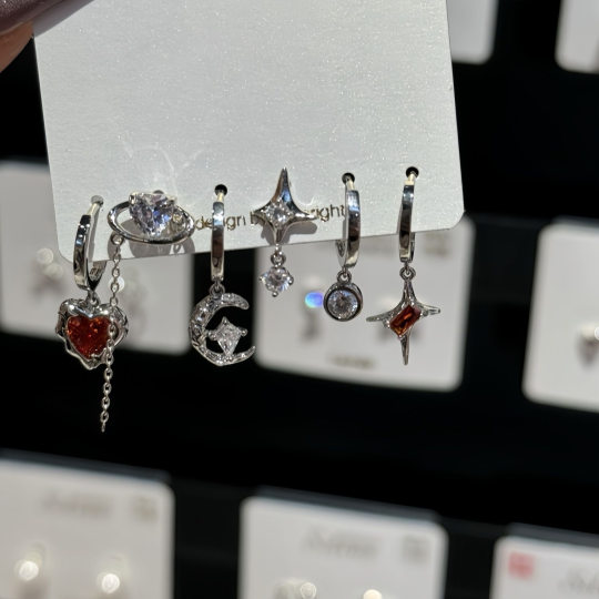 Cool grl! Love zircon six-piece set earrings sweet cool earrings niche design piece set earrings earrings