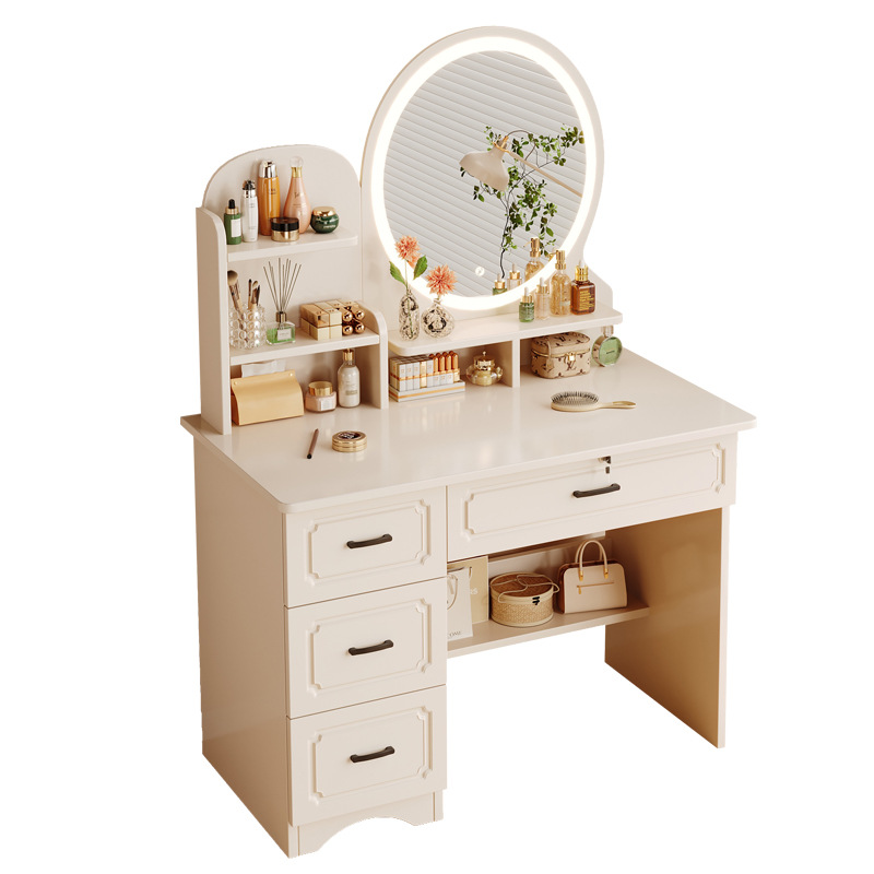 Comedor de tocador pequeño dormitorio estilo europeo de la niña crema de viento gabinete en una mesa de lujo ligero con espejo de maquillaje mesa de maquillaje