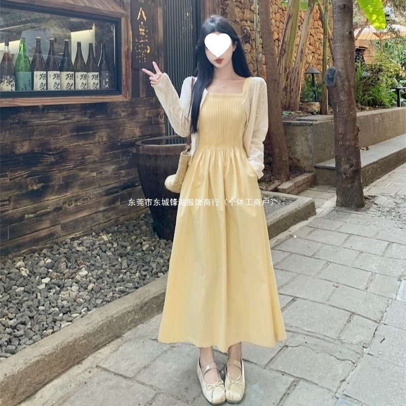 大码韩系法式温柔镂空吊带连衣裙夏季开衫套装防晒时尚两件套罩衫|undefined