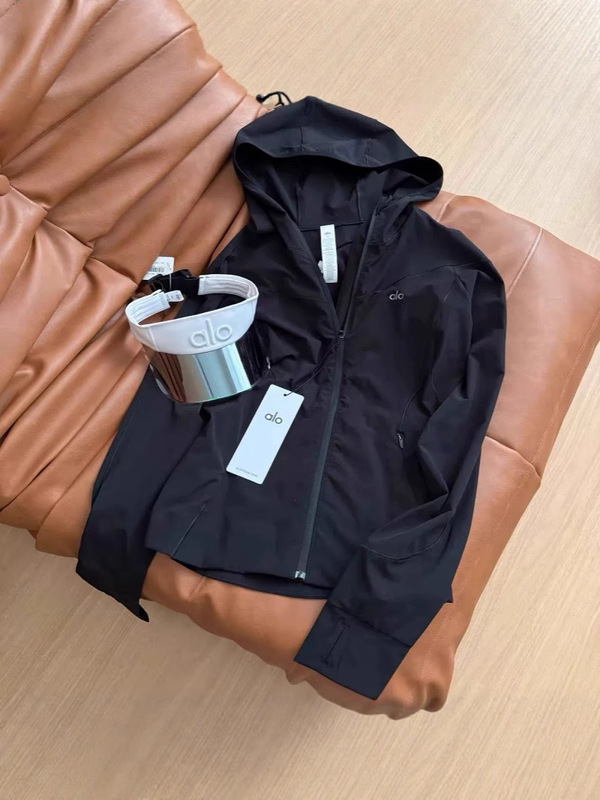 スポットオリジナル alo 日焼け防止服レディースコートフード付きトップスリム夏アイスシルククールアウトドアスリムソリッドカラー|undefined