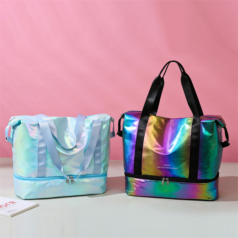 Nueva bolsa de viaje ligera de verano, bolsa de gimnasio expandible de color colorido, bolsa de yoga portátil de gran capacidad con separación en seco y húmedo image 5
