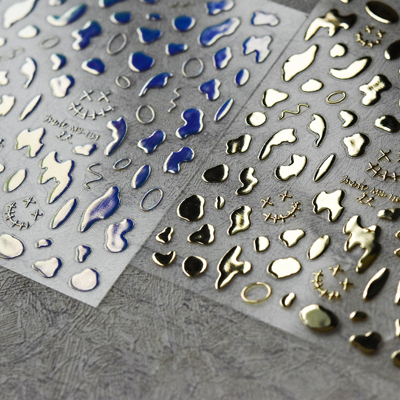 New Liquid Silver Metallic Nail Art Stickers Embossed Stereo Asymmetrical Graphics Nail Stickers Totem Decoration