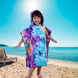 Cross-Border Children's Hooded bath towel lightweight tie-dyed microfiber Cape beach towel suitable for bathtub pool swimming