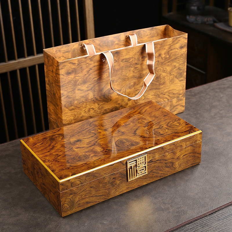 Golden Sinan wood grain tea gift box for half a Jin Golden Junmei red robe Wuyi black tea cinnamon rock tea Universal