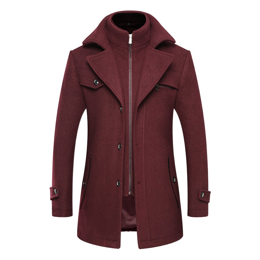 Venta al por mayor transfronteriza otoño e invierno nuevo abrigo de lana de doble cuello hombres engrosados más tamaño cazadora abrigo de lana de los hombres