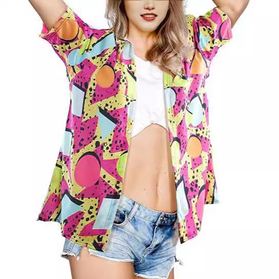 Cross-border Amazon European and American 70 80 s women's retro party disco clothing Hawaiian short sleeve shirt