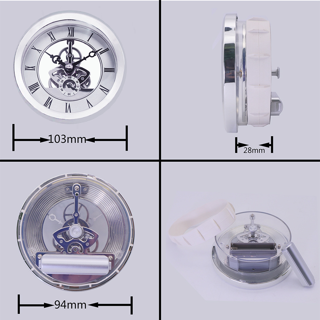 Cross-border Venta caliente de gama alta diámetro 103mm plata perspectiva reloj cabeza incrustaciones de metal engranaje reloj movimiento artesanía