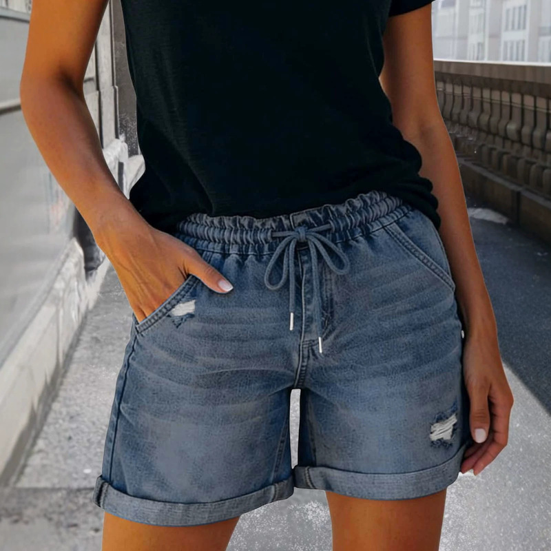 European and American Cross-Border Source Factory Fashion Multi-Color Options Straight-Leg Ripped Women's Denim Shorts European and American Cross-Border Source Factory Fashion Multi-Color Options Straight-Leg Ripped Women's Denim Shorts
