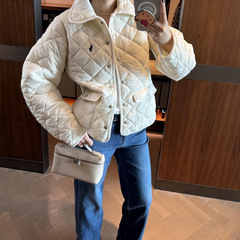 跨境外贸高品老钱风 RL菱形格绗绣灯芯绒包条棉服夹克外套3色女款