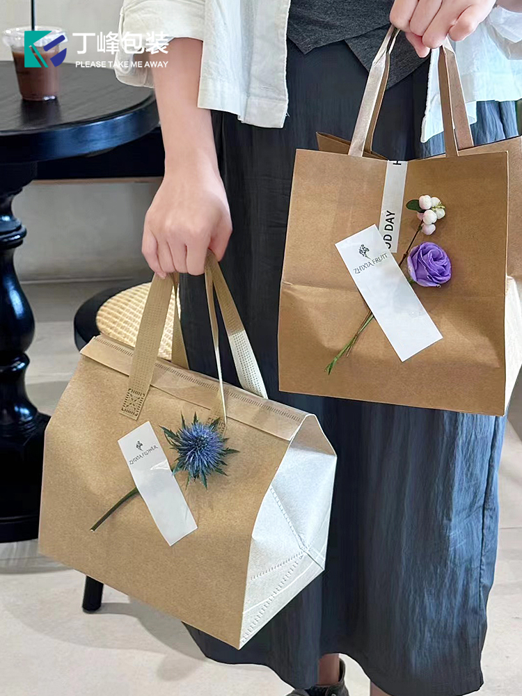 Ins madera no tejida de aluminio bolsas de aislamiento térmico fruta cortar té beber jugo para llevar bolsas de mano auto-sellado color sólido