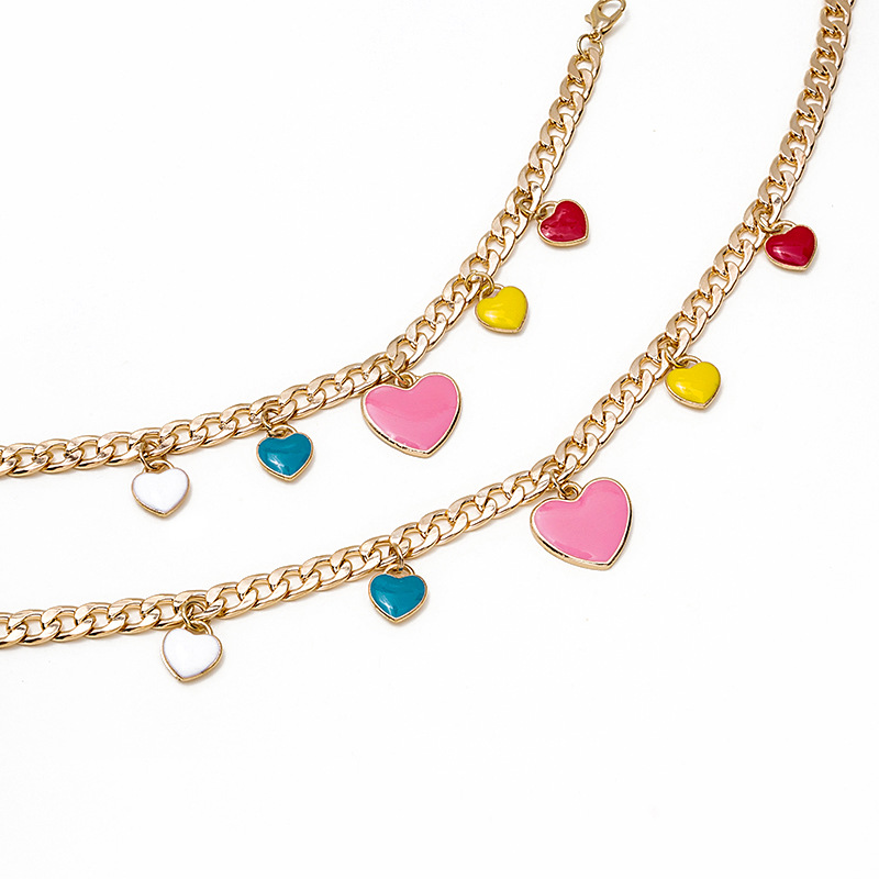 Fashion Heart Shaped Pendant Collarbone Necklace Color Alloy Bracelet Jewelry display picture 2