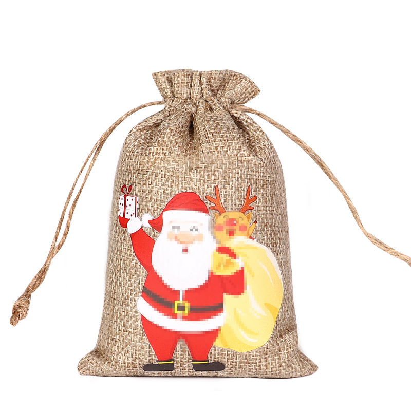 2024 nueva bolsa de arpillera de Navidad regalo de caramelo de Navidad bolsa de tela pequeña cordón de Navidad joyería de arpillera bolsa de embalaje