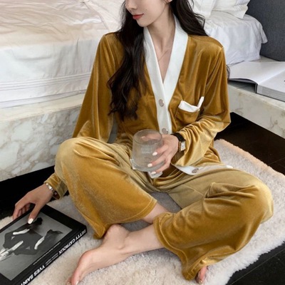 Jinsirong pajamas 2022 Autumn and winter new pattern thickening keep warm Close Home Furnishings Easy leisure time Breasted Piece suit