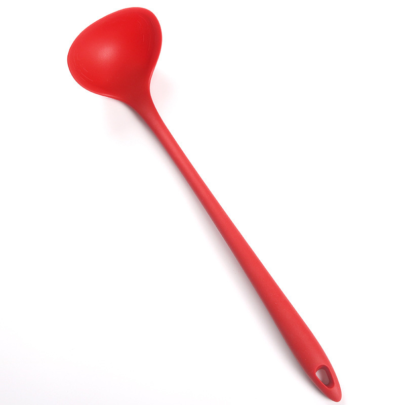 Stock de fábrica utensilios de cocina de silicona sartén antiadherente juego de pala mango largo cuchara de silicona de una pieza