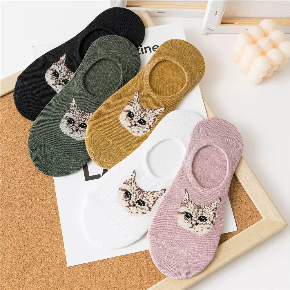 女袜韩国船袜猫头船袜防脱浅口袜套隐形袜大头猫咪棉可爱卡通袜