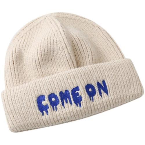 Japanese Trend Letter Embroidered Woolen Cap for Women Autumn and Winter Warm Ear Protection Versatile Blue Knitted Hat Cold Hat for Men