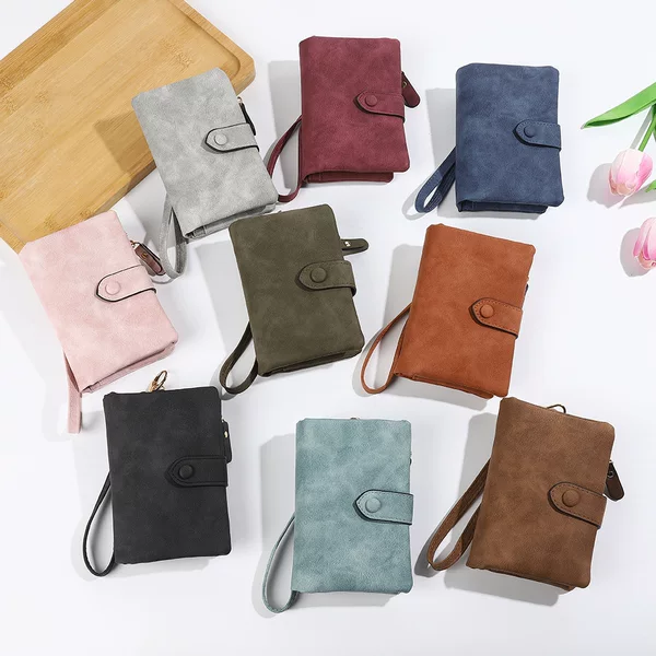 Cross-Border New Amazon Frosted Women's Wallet Short Korean Style Pu Soft Leather 70% off Multi-Card Slot Wallet Coin Purse