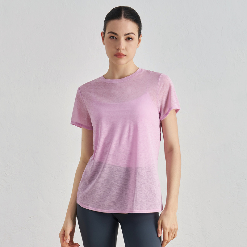 Huanpan バック中空ヨガトップ、ハイエンド、ルーズ、スリム、カバー、フィットネス半袖 T シャツ、女性用スポーツブラウス|undefined