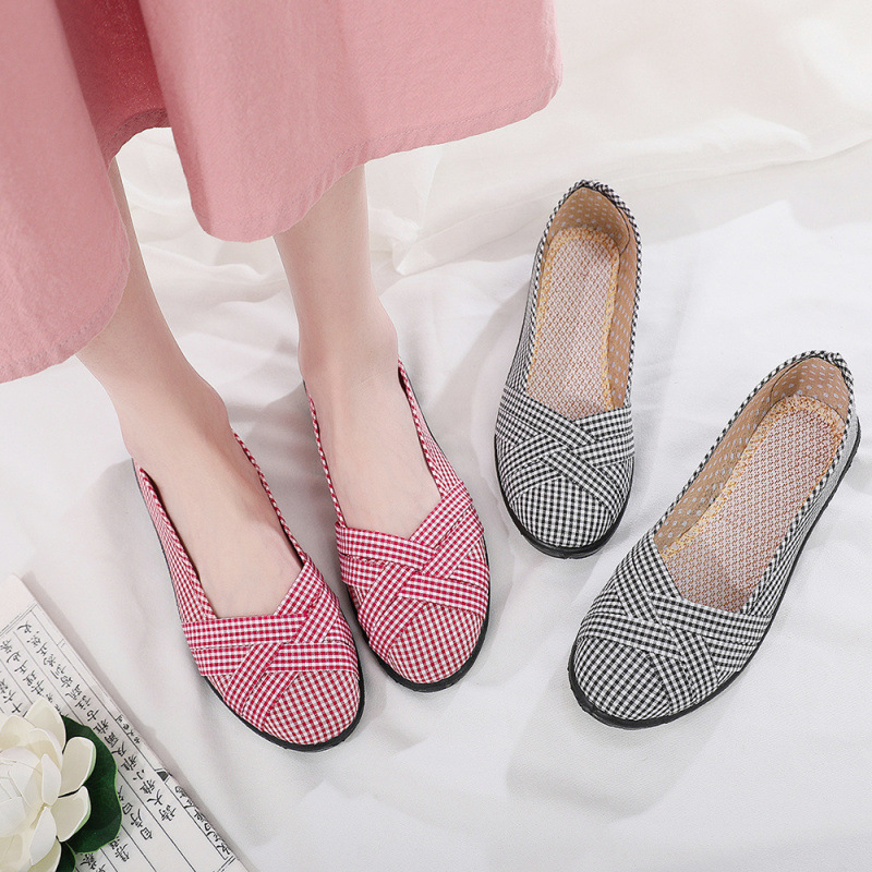老北京布鞋女单鞋软底防滑浅口格子女鞋中老年妈妈鞋子广场舞布鞋