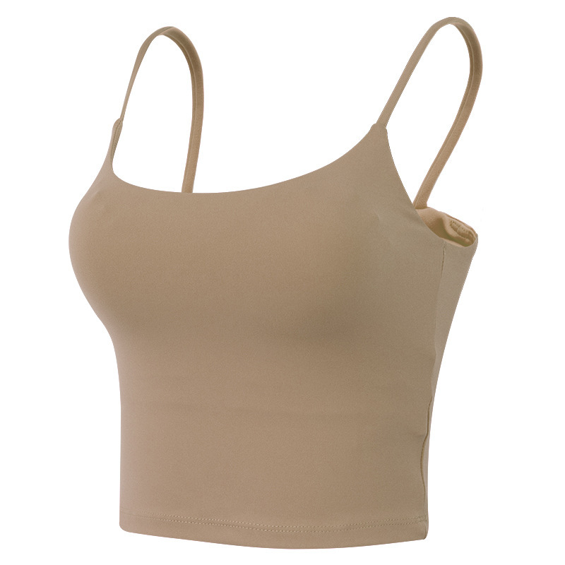 Cross-Border Long Thin Strap Tummy-Covering Shockproof Gathering Yoga Bra Camisole Thin Vest-Style Sports Underwear