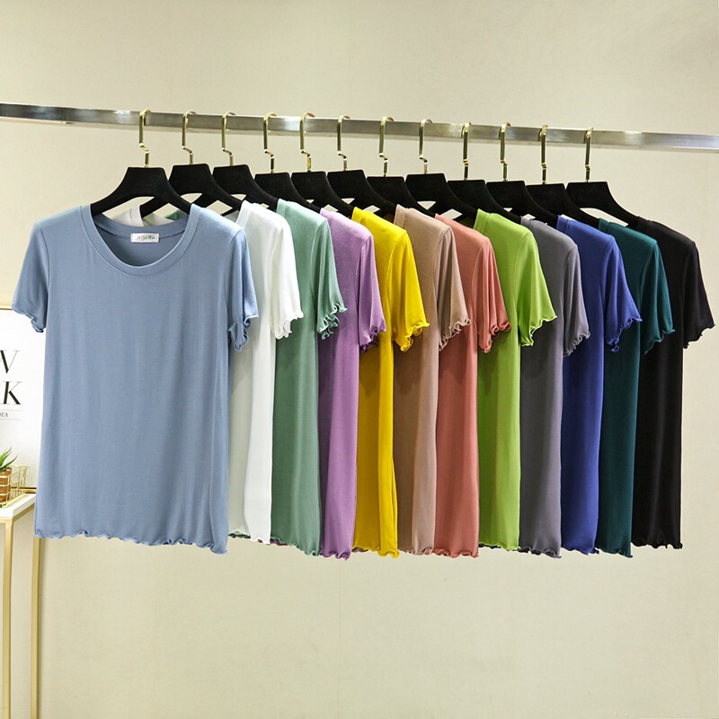 Spring and Summer New Style Cotton Round-Neck Ruffle Short-Sleeve T-Shirt, Loose Fit, Plus Size, Casual Home Wear, Solid Color Top
