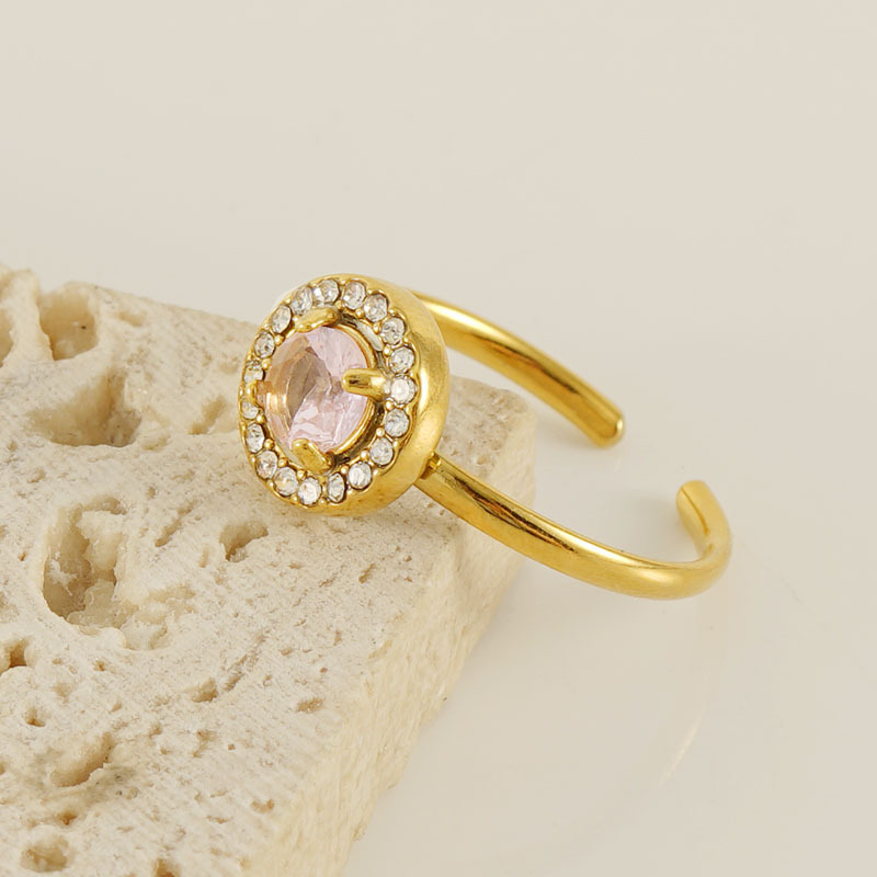 Europa y América del acero inoxidable estilo INS anillo de circón boca abierta anillo femenino 18K ajustable doble diamante anillo de acero de titanio hembra