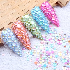 厳選キャンディー色人魚幻彩平底円形ガラス水晶ビーズマカロン系diyネイルアクセサリー