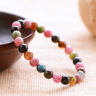 Natural tourmaline Crystal beads bracelets for women god luck Jewelry Gifts Brazil Candy Color Tourmaline Bracelet for lady