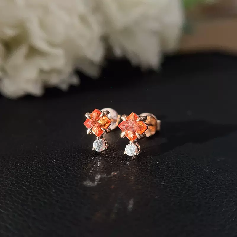 蓝宝石耳钉粉蓝宝粉钻耳钉银镀金耳饰个性时尚耳钉女款