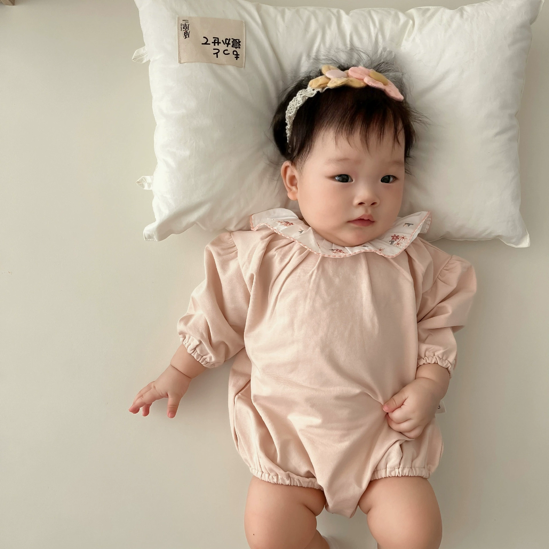 Осенний детский комбинезон в корейском стиле, детский комбинезон с вышивкой и круглым вырезом в стиле Ins, наряд для малыша на 100 дней, боди.