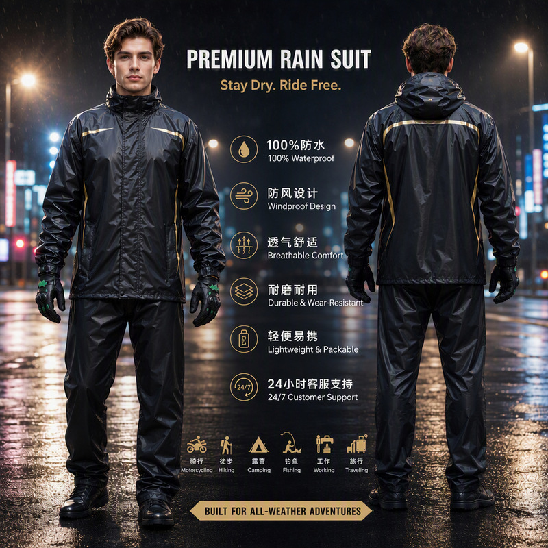Raincoat and Rain Pants Set for Men, Stylish and Breathable, Rainproof Motorcycle Riding Gear for Men and Women, Wholesale