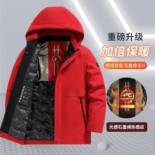 中老年棉衣男士冬季新款加厚保暖连帽大红色本命年爸爸装喜庆棉服