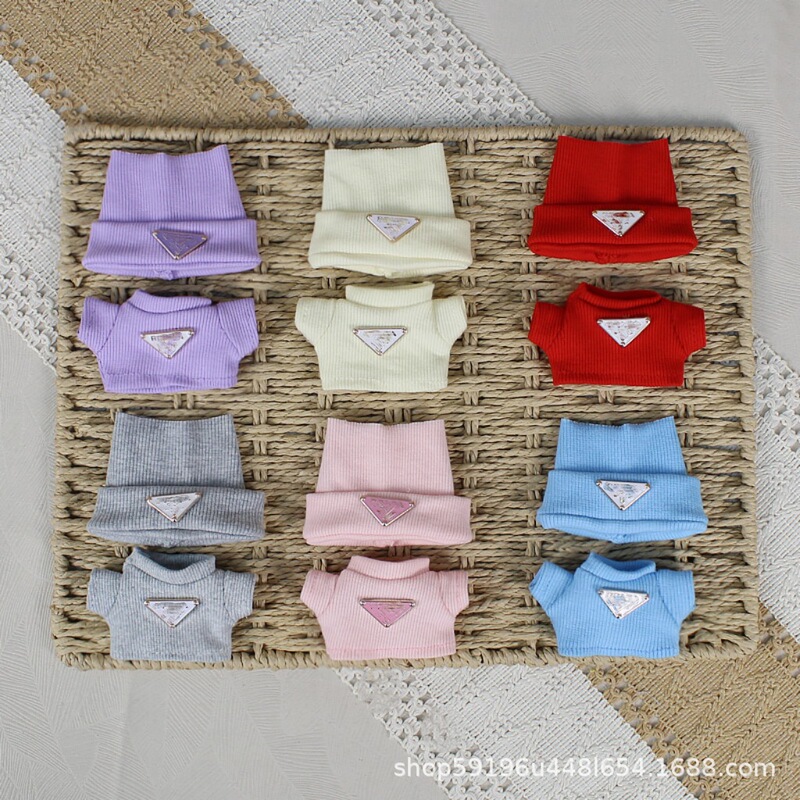 17cm Party Doll Clothes Doll Ribbed Knit Cuffed Hat + Knit T-Shirt Cloth Set