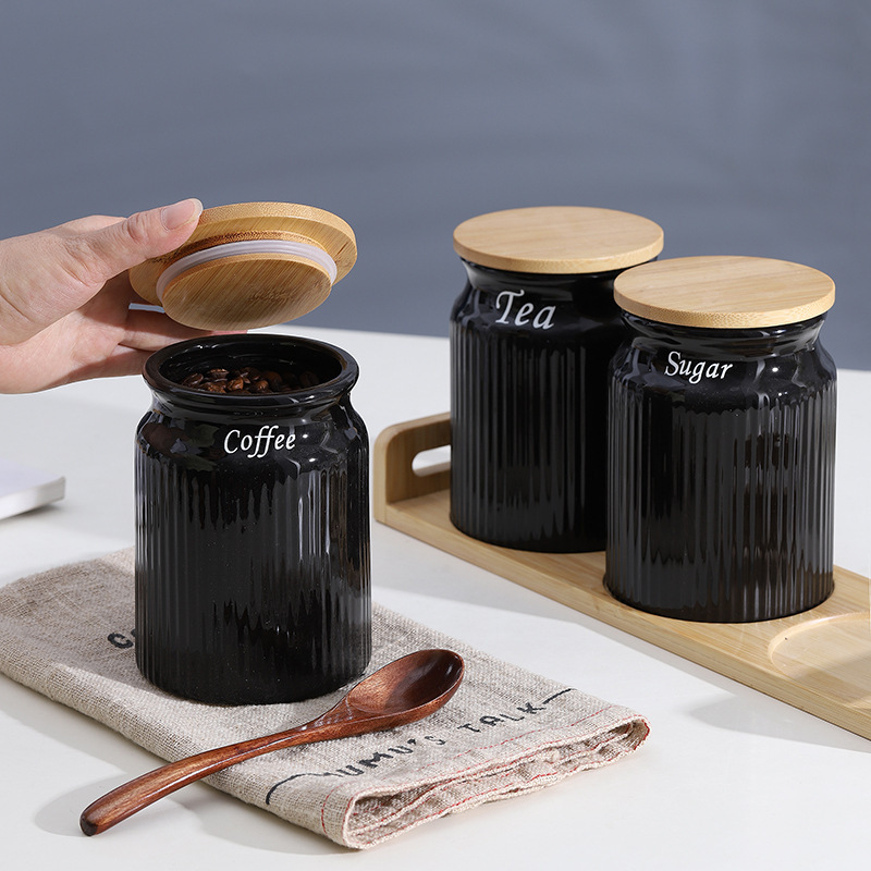 シンプルな純色密封貯蔵タンク食品用収納タンク雑穀貯蔵タンクコーヒー缶セラミック缶容器|undefined