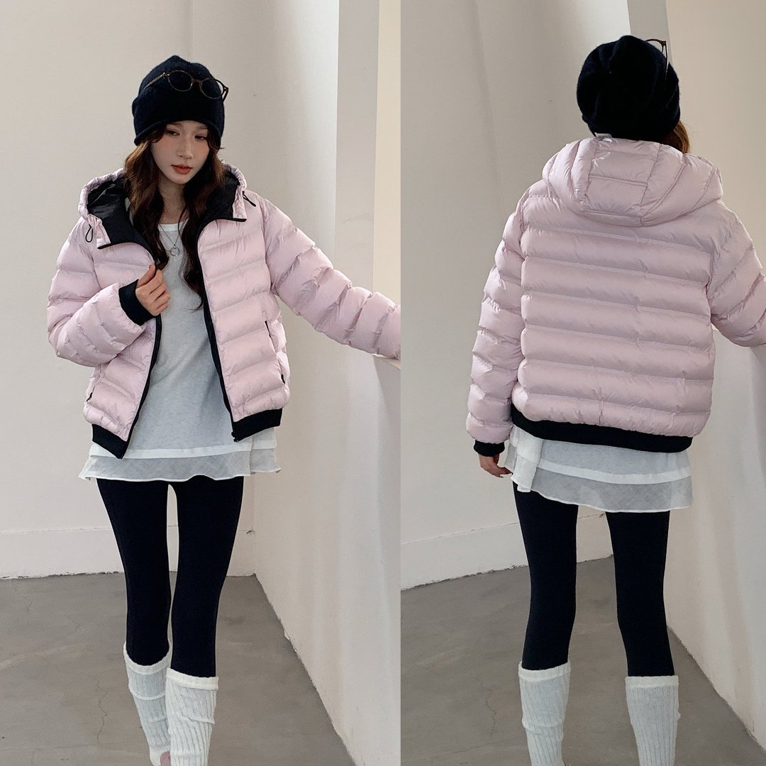 Coreano color contrastante empalme blanco corto abrigo de algodón mujer invierno de otoño delgado y grueso abrigo de pan de moda
