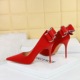 3265-H36M Fashion Banquet High Heel Shoes Thin Heel Women's Shoes High Heel Shallow Mouth Pointed Back Bow Single Shoe