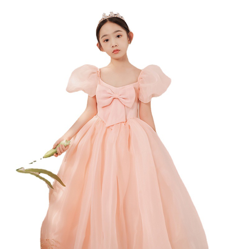 Süßes rosa Blumenmädchenkleid – Prinzessinnen-Tüllkleid für Hochzeiten, Geburtstagsfeiern und Klavierkonzerte (knielang)_voghion.com