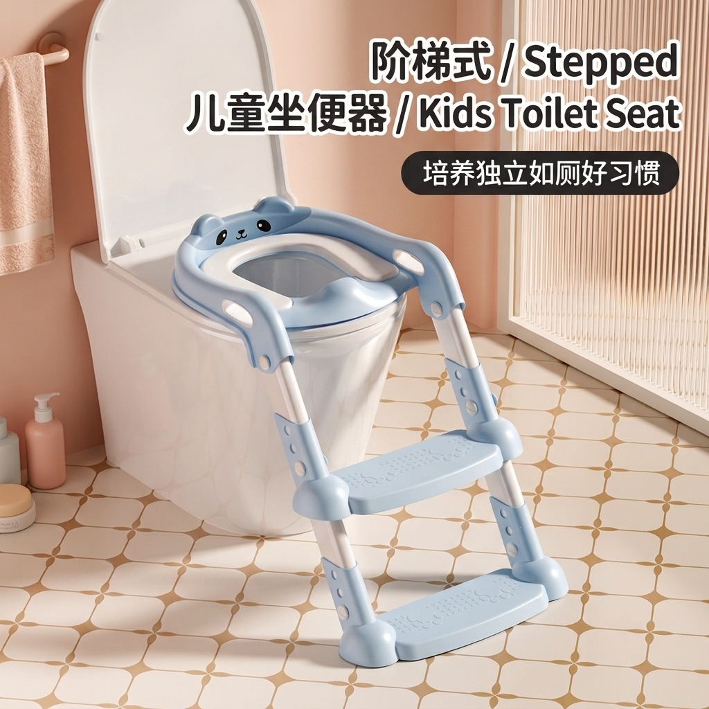 Little Bear children's toilet seat with steps for boys and girls, toddler toilet ladder, child step-up potty, small toilet