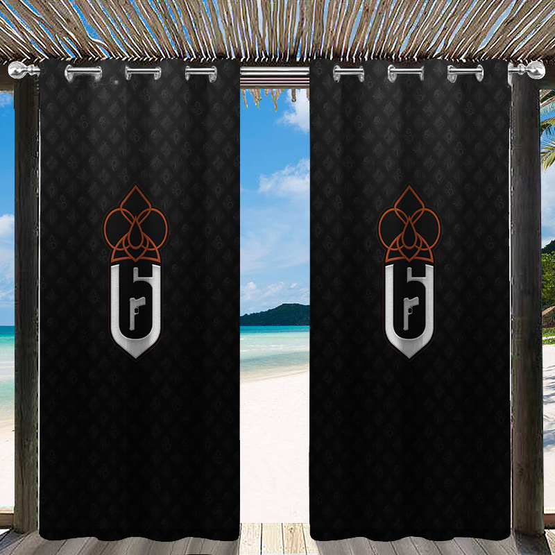 Customized Personalized Imitation Diamond Texture Icon Outdoor Printed Curtains, Blackout Balcony Curtains, Dropshipping Service Available
