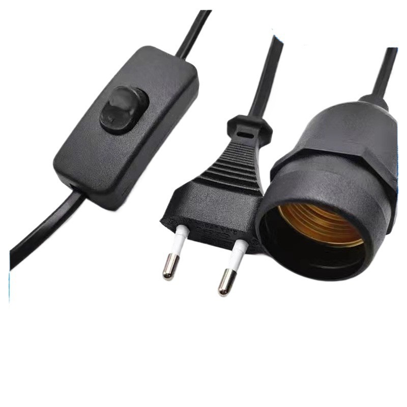 欧规两极插头电源线 303开关带E26灯头线 两芯插头线