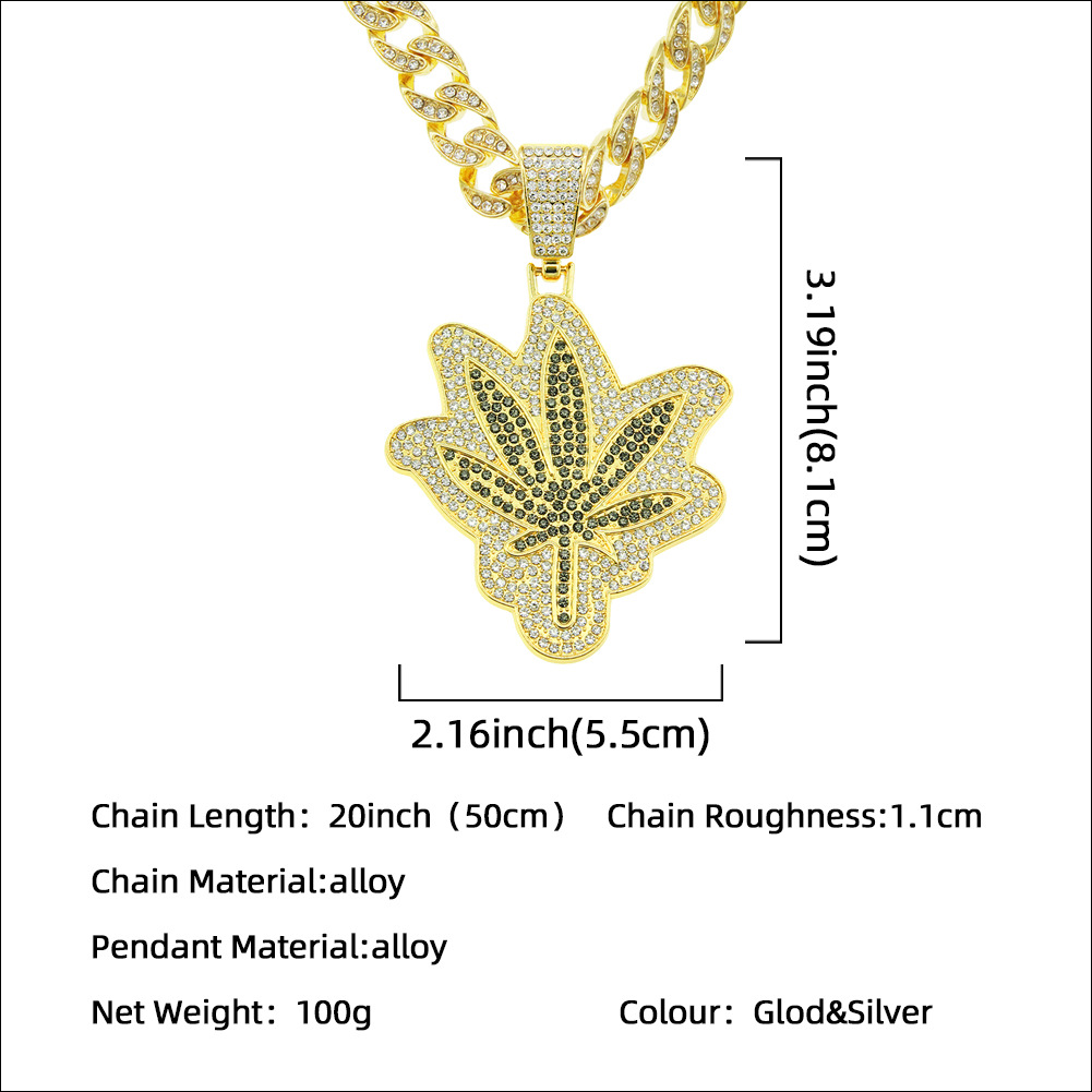 European and American hip-hop full diamond leaf maple leaf pendant menu0027s necklace
