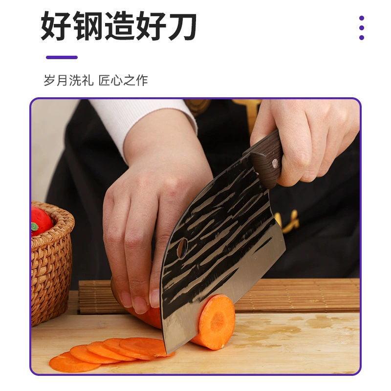 Кухонный нож с округлым лезвием для нарезки овощей и мяса, старомодный «мясницкий» нож, кованый для рубки и нарезки, универсальный, острый и прочный