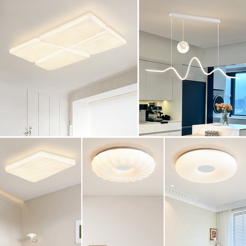 2025 nueva lámpara de techo de la sala de estar crema queso de viento de espectro completo paquete de combinación de protección de ojos lámparas de dormitorio