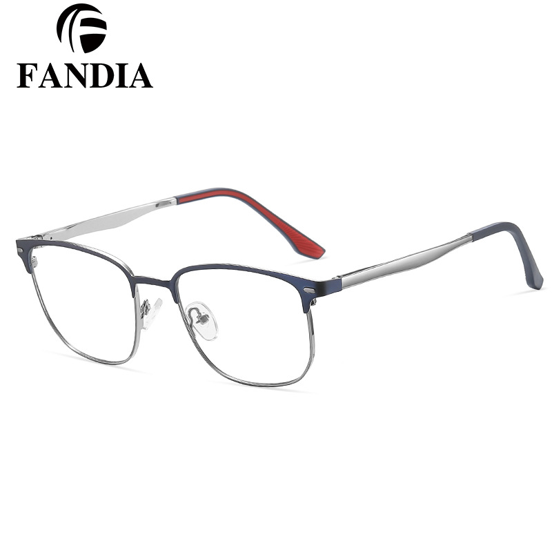 91761 Gafas anti-azul para hombres de metal europeo y americano de moda, la miopía se puede equipar con un marco de gafas de montura completa simple de grado