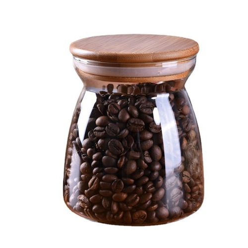 Wholesale high borosilicate glass sealed canisters wholesale trapezoid bamboo lid tea canisters transparent glass storage jars candy jars